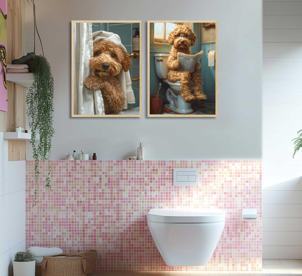 2Pcs Paint by Number Kit 16x20inch Adults Cute Curly Dog Bathroom Scenes DIY Painting Set with Pre - Numbered Canvas, Funny Puppy Art for Home Decor Gift Generic