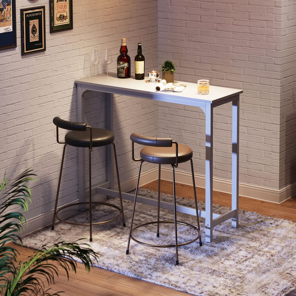 ODK 47 inch Bar Table, Bar Height Pub Table, Counter Height Bar Table, Rectangular High Top Kitchen & Dining Counter Tables with Sturdy Legs & Easy-to-Clean Top, Indoor use, White ODK