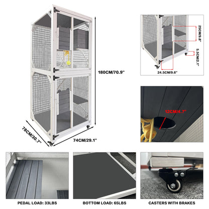 3-Tier Catio Cat House, Outdoor Cat Enclosures with Wheels, Wooden Catio with Resting Box & Cat Ball, Wide Opening Easy Clean Cat Condo with Waterproof Roof, 30.7" L x 29.1" W x 70.9" H