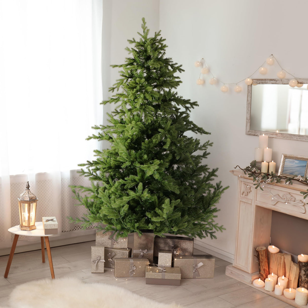 Fraser Hill Farm 7.5-Ft. Foxtail Pine Artificial Christmas Tree with Stand and No Lights, Unlit Foldable Fake Christmas Tree with Realistic Foliage for Home Decoration Fraser Hill Farm