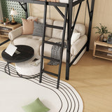 YHUBHSIS Queen Size Loft Bed with Ladder and Large Under-Bed Space, Black Metal Loft Bed with Storage Shelves, Heavy Duty Metal High Bedframe w/Safety Guardrails for Kids Teens (Black, Queen) YHUBHSIS