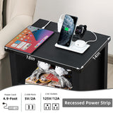 Joaxswe Night Stand, 18 Inch Farmhouse Nightstand with with Charging Station and USB Port, Rustic Couch End Table with Magnetic Door, Wood Bed Side Tables for Bedroom, Home, Black Joaxswe