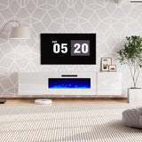 AMERLIFE Floating Fireplace TV Stand, Wall Mounted Mirrored Entertainment Center with 40" Electric Fireplace, Modern LED Lights Media Console for TVs Up to 90", All White AMERLIFE
