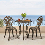 Yaheetech 3-Piece Outdoor Bistro Set w/Rose Design, Rust-Resistant Cast Aluminum Table and Chairs w/Umbrella Hole for Balcony Backyard Garden - Bronze Yaheetech
