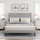 CXVX Queen Size Bed Frame with Diamond Tufted Headboard, Linen Upholstered Platform Bed and Wooden Slat Support, Noise-Free, No Box Spring Needed, Easy Assembly, Light Grey CXVX