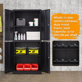 STANI Metal Storage Cabinet, Locking Steel Storage Cabinet with 4 Doors and 2 Adjustable Shelves, 71" Steel Lockable File Cabinet, Tall Steel Cabinet STANI