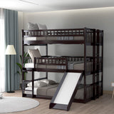 Triple Bunk Bed with Slide, Full Over Full Over Full Bunk Bed Convertible Triple Beds for Kids/Teens/Adults, Espresso Bellemave