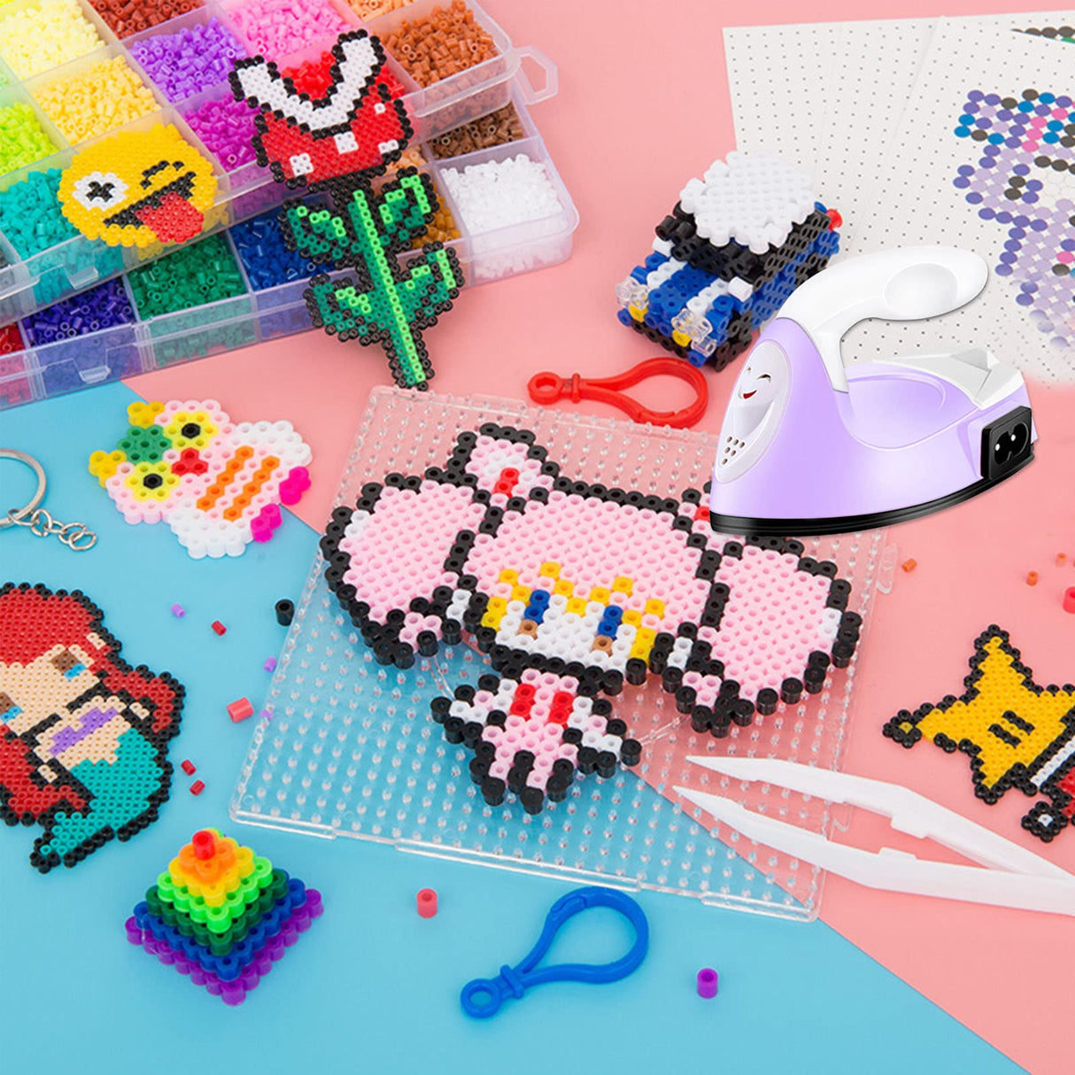 Mini Heat Press Small Iron Portable Heat Press Machine Mini Craft Iron with Charging Base Accessories for DIY T-Shirts, Shoes, Bag and Hats Heat Transfer Vinyl Projects (Light Purple) ACHENYUANYUAN