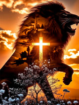 ijbnhd Diamond Art Kits for Adults - 5D Lion Cross Diamond Painting Kits for Beginners, DIY Lion Cross Gem Art Crafts Full Round Drill for Home Walls Decor 12X16Inch ijbnhd