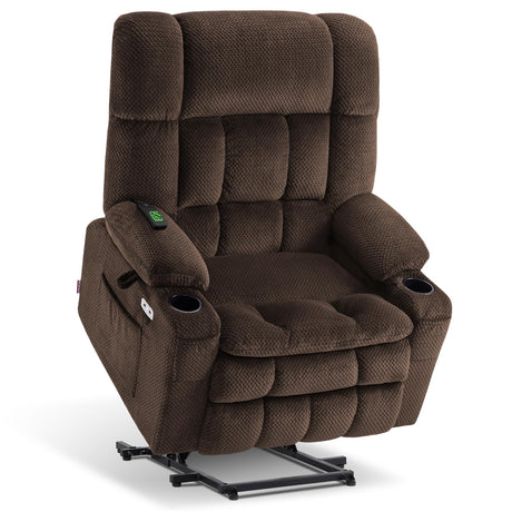 MCombo Oversized Power Lift Recliner Chair for Elderly, Dual Motor Lift Chair with Heat and Massage, Lay Flat Lift Chair for Big and Tall, Cup Holders, Fabric R7891 (Oversize, Mocha) MCombo