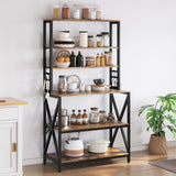 Yaheetech 6-Tier Kitchen Bakers Rack, 31.5 Inch Coffee Bar Table, Farmhouse Microwave Oven Stand Cabinet for Small Spaces, Corner Organizer Storage Shelf for Spices and Pots Rustic Brown Yaheetech