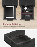 VASAGLE Side Table with Charging Station, Narrow End Table with 2 Drawers, Slim Nightstand and Bedside Table with Storage, for Small Spaces, Black ULET321B22 VASAGLE