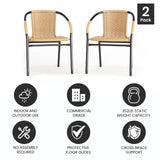 Flash Furniture Lila 2 Pack Beige Rattan Indoor-Outdoor Restaurant Stack Chair Flash Furniture