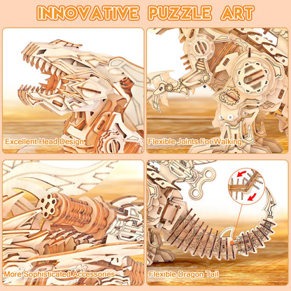 RMOKA 3D Wooden Puzzles for Adults, Building Sets Walking and Roaring Dragon Wooden Model Kit - DIY Mechanical Dragon Puzzle Toys for Boys Kids Ages 8-12-14, Gifts for Teen Men with Lifelike  - WoodArtSupply