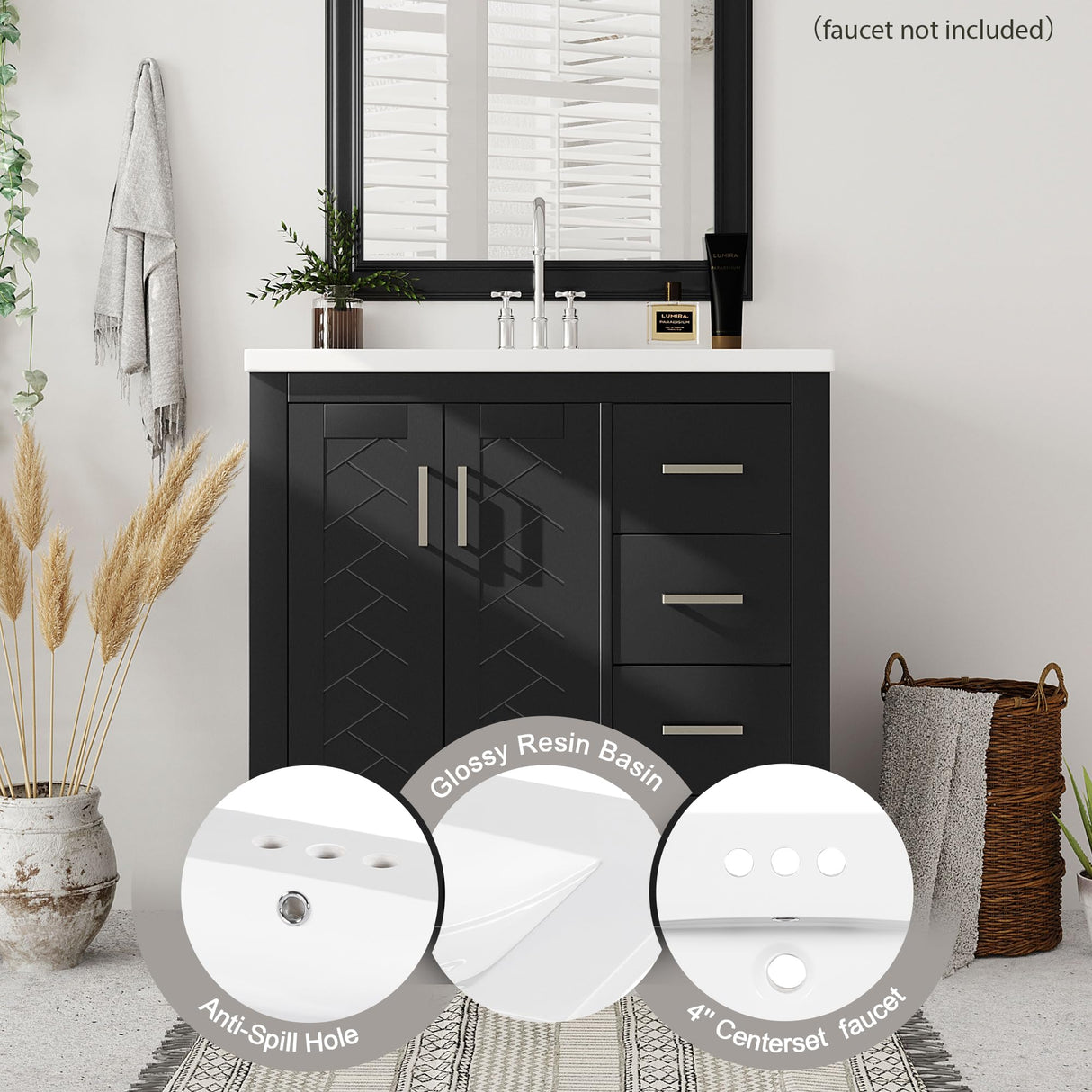 Merax 30" Bathroom Vanity with Sink, Freestanding Single Sink Modern Bathroom Vanity Storage Cabinet with 2 Doors & 3 Drawers, Elegant Herringbone Design Merax