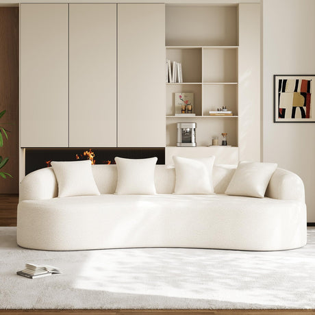 114" Oversized Sectional Sofa for Living Room, Modern Luxury Plush Chenille 4-Seater Extra Deep & Wide Seat Curved Cloud Couch with 4 Throw Pillows, No Assembly Needed, Cream White DAMAIFROM