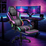 HOFFREE Led Gaming Chair Massage with Speakers Big and Tall Video Game Chair with Footrest for 400lbs Reclining High Back Computer Desk Chair Purple and Black HOFFREE