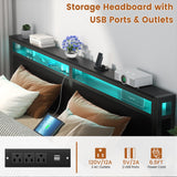 Homieasy Industrial King Size Bed Frame with Smart Charging Station and LED Lights Homieasy