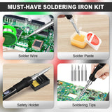 Soldering Iron Kit, 100W Soldering Gun with LED Digital Display, Adjustable Temperature 356-932℉ Solder Kit for Electronics, Includes Soldering Iron Tip, Solder Wire, Stand, Tweezers and Paste, Black Crtsweker