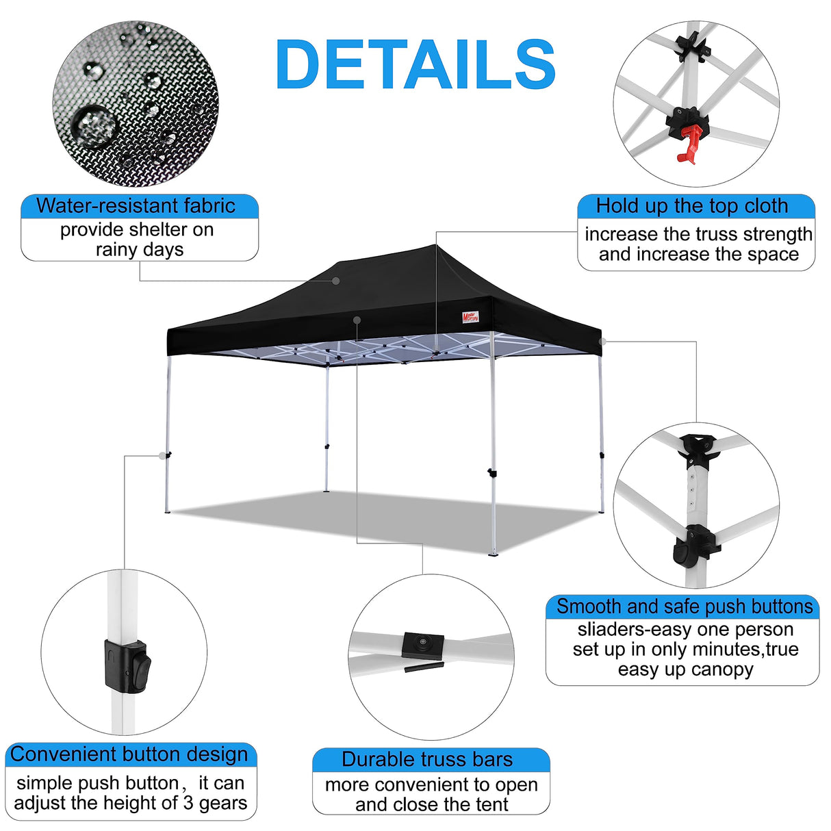 MASTERCANOPY Pop Up Canopy Tent Commercial Grade 10x15 Instant Shelter (Black) MASTERCANOPY