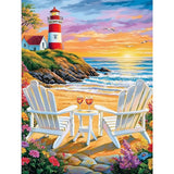 Miwixy Beach Diamond Art Kits for Adults,Lighthouse Sunset Diamond Painting Kits,5D Full Drill Diamond Dots Paintings,Round Diamond Art Canvas for Beginners Home Wall Decor 12 x 16 Inch Miwixy