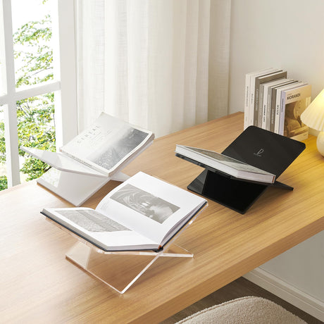 Acrylic Book Holder 11 x 7 x 6 in Open Large Book Display Stand for Cookbook Art Book Bible Guest Book - 2-Piece Coffee Table Book Stand for Reading - Clear, Transparency DECORANY