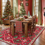 Lahome Christmas Living Room Rug, 5x7 Print Christmas Reindeer Rugs for Bedroom Aesthetic Large Washable Carpet, Soft Xmas Tree Stain Resistance Dining Room Carpets for Under Table (Red) Lahome