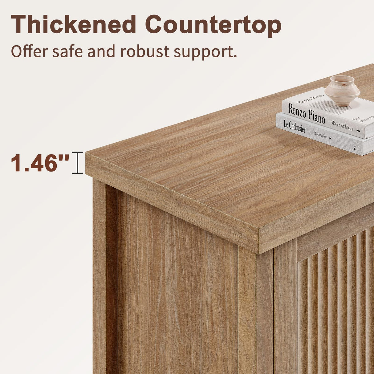 Memobarco Fluted Buffet Cabinet with Storage Accent Sideboard,Modern Credenza with 4 Doors & Adjustable Shelves,Wood Coffee Bar Table Console for Dining Room Kitchen Living Room Entryway,Natural Oak Memobarco