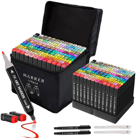 Banral Alcohol Markers Set, 120 Colors Dual Tip Alcohol Based Art Markers Pens for Artists, Permanent Drawing Markers for Adult Coloring Sketching Illustration with Case and Holders Banral