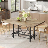 LITTLE TREE 63-Inch Industrial Bar Table with Metal Footrest, Counter Height Pub Table for Kitchen, Home Bar & Entertaining (Rustic Gray) LITTLE TREE