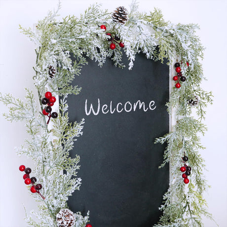 Winly 2 Pcs Artificial Snowy Cedar Garland with Pine Cones and Red Berries Christmas Greenery Garland 6 Ft Christmas Wedding Winter Holiday Party Table Runner Mantle Seasonal Centerpiece Decoration Winlyn