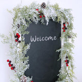 Winlyn Artificial Snowy Christmas Cedar Garland with Pine Cones and Red Berries Lush Christmas Greenery Garland 6' Long Christmas Wedding Winter Holiday Table Runner Centerpiece Seasonal Decoration Winlyn