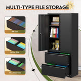 DEVAISE File Cabinet with 2 Drawers and Doors, Locking Metal Storage Cabinet with Adjustable Shelves for Home Office, Warehouse, Garage, School (Black) DEVAISE
