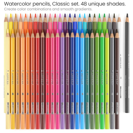 ARTEZA Watercolor Colored Pencils For Adult Coloring, Set of 48 Presharpened, Triangular-Shaped Drawing Pencils for Teens, Art Supplies for Sketching and Painting ARTEZA