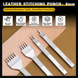 Leather Stitching Punch Leather Hole Punch Tool Set, 4mm 1/2/4/6 Prong Punch Leather Chisel, Round Leather Hole Punch for Leather Belt, Watch Band, Leather Strap DIY Leather Crafts MORFEN
