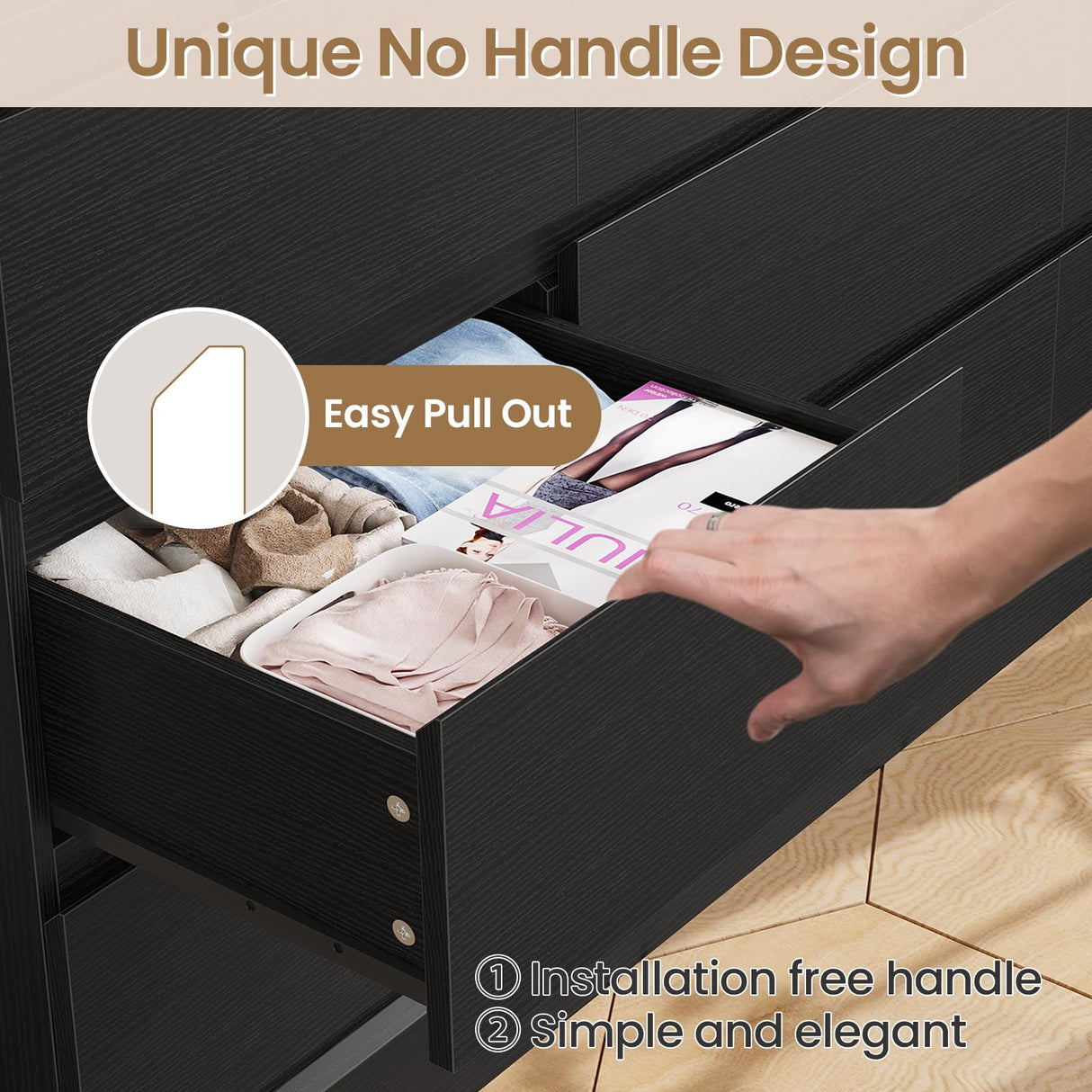 Hasuit Modern Black Dresser for Bedroom with 9 Drawers, 61.4"Wide Dressers Chest of Drawer with Large Capacity Storage, Long Dresser TV Stand with Power Outlets, Sturdy Storage Cabinet for Living Room Hasuit