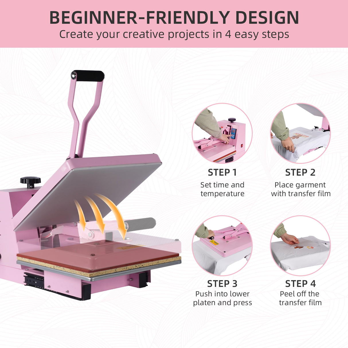 15x15 Inch Heat Press Machine with Slide-Out Drawer, Manual Clamshell Design, Digital Temp & Timer Control, Pink 1400W Heat Transfer Machine for T-Shirts, Vinyl, Fabric, DIY Projects & More Sanch Ancha