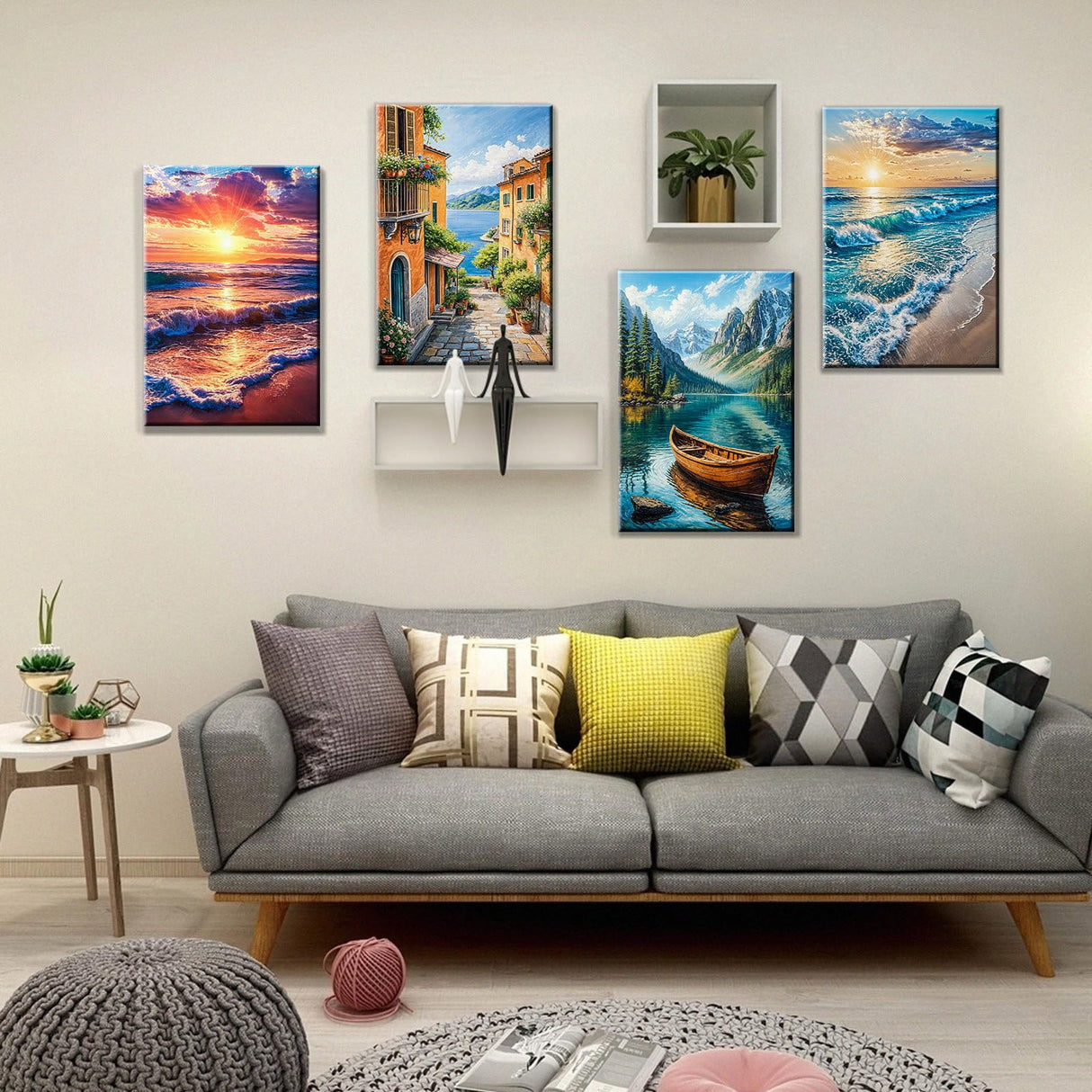 JOOZ 4 Pack Paint by Numbers Kit for Adults with Frame Seaside Sunset Paint by Number with Easel DIY Beach Sea Adult Paint by Number Kit on Canvas Oil Painting Kits for Home Wall Decor 8x12 Inch JOOZ