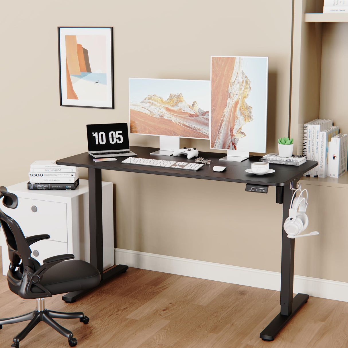 LongKe Electric Standing Desk Adjustable Height, Stand up Home Office Desk, 48x24 Inches Sit Stand Desk with Memory Preset, Black LongKe
