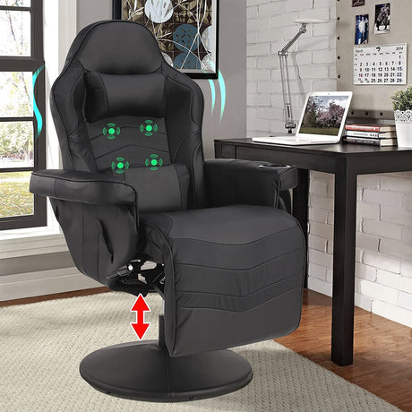 LVUYOYO Reclining Gaming Chair, Gaming Chair with Footrest and Massage, High Back PU Leather Gaming Recliner w/Adjustable Height, Swivel Game Chair with Lumbar Support, Cup Holder, Headrest LVUYOYO
