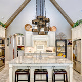 Rustic Pendant Light Fixtures, Farmhouse Kitchen Wood Hanging Lighting, Industrial Round Cage Chandelier for Entryway Hallway Dining Room Bedroom Foyer ACNKTZ