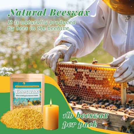 Beeswax Candle Making Kit for Adult, 4lb Wax for Candle Making, Including Organic Beeswax with Digital Wax Melter, Cotton Wick, Wick Stickers Handnatur