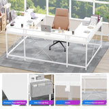 Jojoka U Shaped Computer Gaming Desk, Reversible L Shaped Desk with Power Outlets, LED Strip & Monitor Stand, Large Corner Desk with Storage Shelves for Home Office, White Jojoka