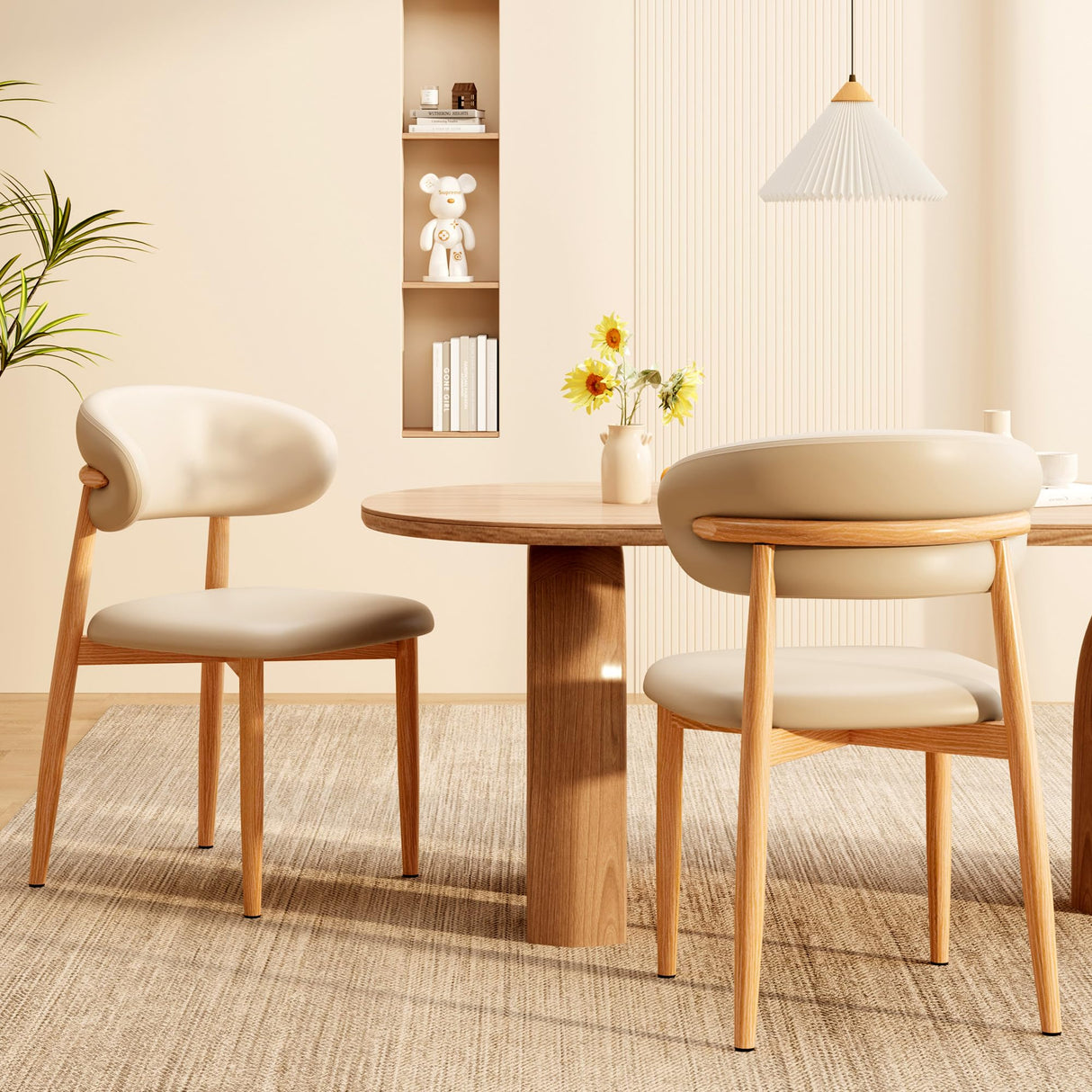 JCAJCA Kitchen Dining Chairs Set of 4 Modern Upholstered Leather Farmhouse Dining Room Chair with Metal Legs, Burlywood/Khaki JCAJCA