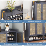 sasygfi Bamboo Shoe Storage Cabinet with Doors, 8 Tier Freestanding Shoes Heels Sneakers Shoe Rack Shelf for 36-40 Pairs, Entryway Shoe Cabinet with Drawers for Hallway Living Room (Grey, 8th floor) sasygfi