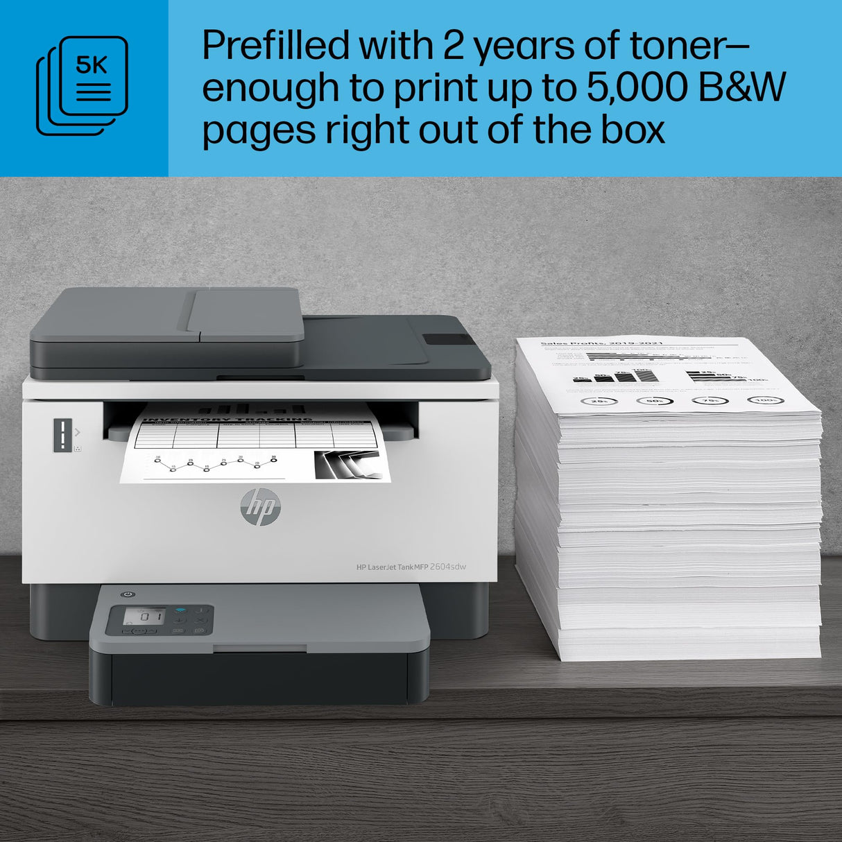 HP LaserJet-Tank MFP 2604sdw Wireless Black & White Printer Prefilled With Up to 2 Years of Original HP-Toner (381V1A) HP