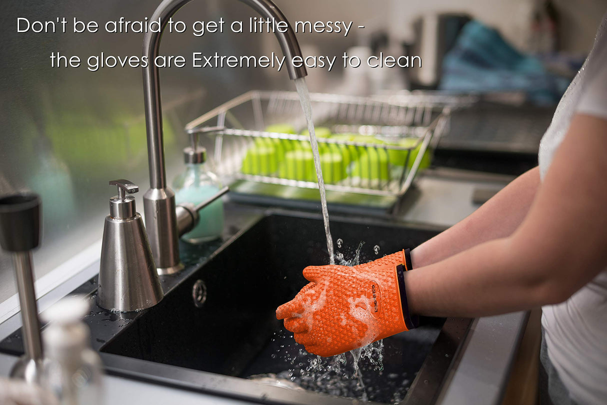 KITCHEN PERFECTION Silicone Smoker Oven Gloves -Extreme Heat Resistant BBQ Gloves -Handle Hot Food Right on Your Grill Fryer Pit|Waterproof Oven Mitts |Superior Value Set+3 Bonuses Kitchen perfection