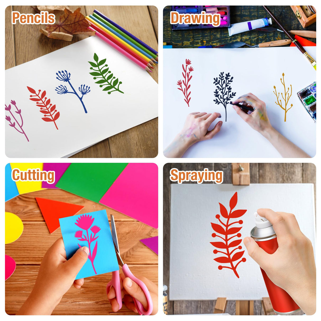 OPUHOHR 60PCS Flower Leaf Stencils for Crafts, Small Painting Stencils, Floral Templates for Wall Card Rockwood Signs Coasters Canvas Home Decor OPUHOHR