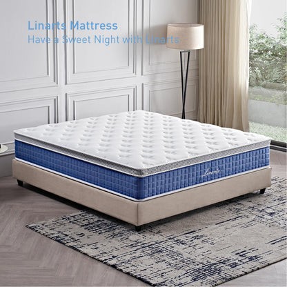 LINARTS Queen Mattress, 12 Inch Queen Size Hybrid Mattress in a Box with Pocket Spring & Soft Knitted Fabric for Comfort, Motion Isolation, Pressure Relief, Edge Support, Improve Sleep, Medium Firm