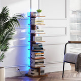 TUTOTAK Narrow Bookshelf, 8-Tier Bookcase with LED Lights, Spine Book Shelf for Small Space, Corner Standing Shelf for Living Room, Office, Study, Entryway, Rustic Brown BS06BB008L TUTOTAK
